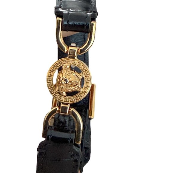 Versace 1015270 Medusa Calf Black Leather Embossed Croc Bracelet - Picture 9 of 10
